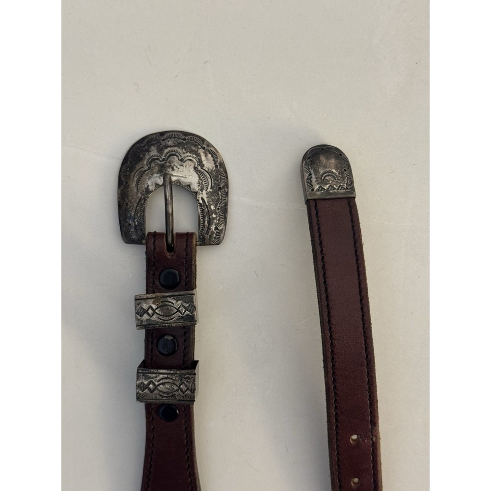 Chacon Unisex Size 30 Red or Brown Leather Sterling Silver Buckle Belt
